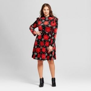 Xhilaration 2XL Velvet Holiday Poinsettia Print Fi